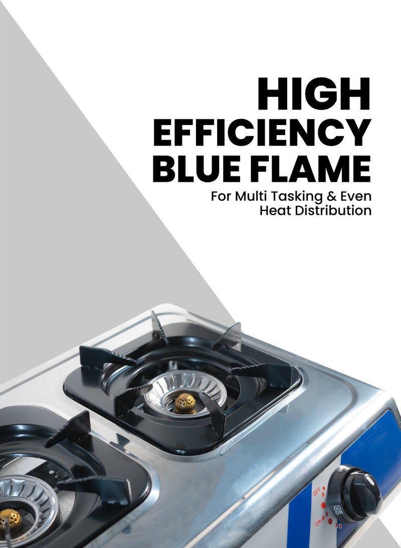 TEAM Stainless Steel LPG Gas Stove with Automatic Ignition – High Efficiency Blue Flame Burner | Low Gas Consumption | Detachable Trivet for Easy Cleaning | Durable Steel Panel Portable Gas Cooker for Home & Outdoor Use - Image 4